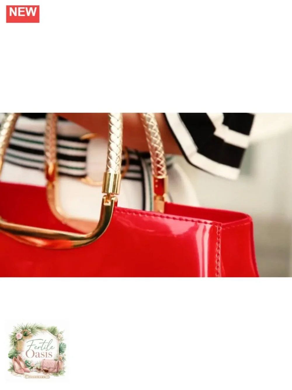 Glossy Faux Patent Leather Top-Handle Satchel Structured Shoulder Bag Party
